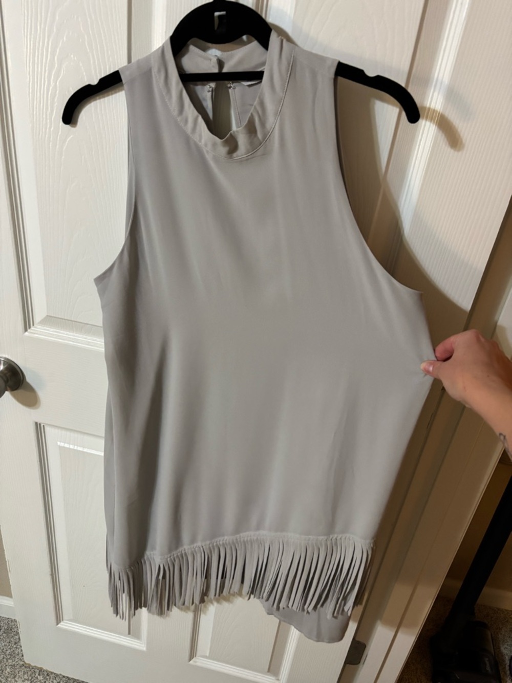 Naked Zebra Light Gray Sleeveless Fringe Hem Tunic